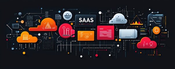 Poster - Abstract SaaS Conceptual Illustration with Scales and Cloud Features