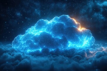 Poster - Blue digital cloud glowing amidst a dynamic atmospheric background
