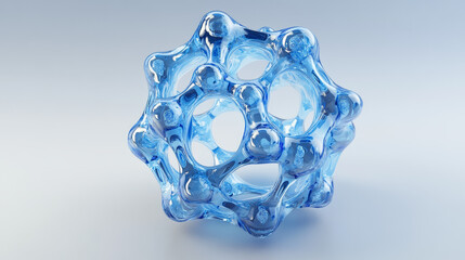 Poster - Molecule 3D illustration. Abstract molecular lattice, cellular structure. Transparent elements with a glossy effect. Fresh, clean, technological, blue background