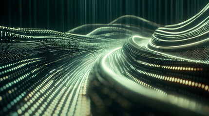 Poster - Cyber field information flow 3D illustration. Abstraction of lines and rays on a wavy surface