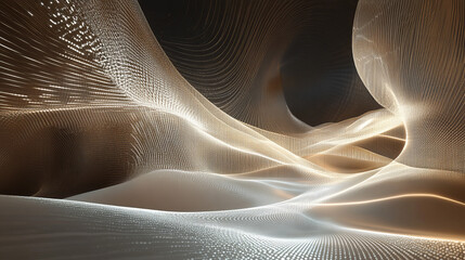 Poster - Cyber field information flow 3D illustration. Abstraction of lines and rays on a wavy surface