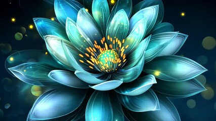 Poster - Elegant Blue Lotus Flower Design With Glowing Technology Lights Generative AI