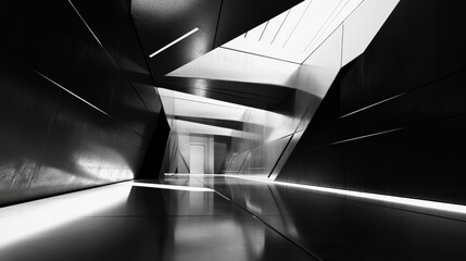 Poster - abstract poster for high-tech interior. black-white design. border of light and shadow in polygonal 