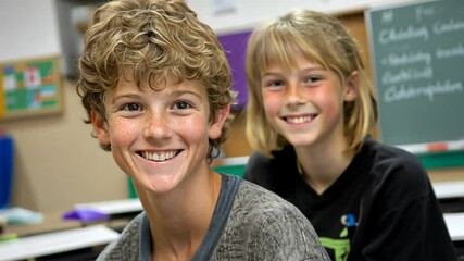 Poster - Teacher Encourages Student With Joyful Support in Classroom Setting Generative AI