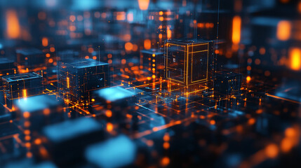 Poster - smart city, digital future, quantum computer, cybersecurity, blockchain technology. 3d illustration 