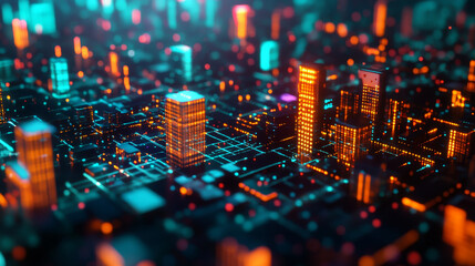 Poster - smart city, digital future, quantum computer, cybersecurity, blockchain technology. 3d illustration 