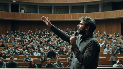 Poster - Teacher Engages Students During Lecture in University Auditorium Generative AI