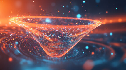 Poster - Digital mind concept. Abstract cyber synthetics 3D illustration. Funnel, whirlpool, big data flow. High-tech analytics and business strategy