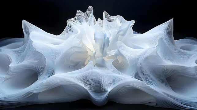 Abstract White 3D Sculpture with Organic Forms and Textured Surface