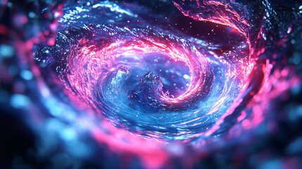 Poster - Layers intertwined in a ball of innovation. Flowing rays from depths of abstract concepts. 3D illustration of neon lights with a fluid stream of frosty emotions