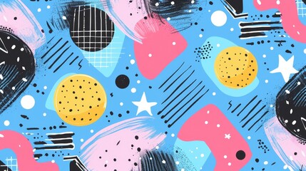 Poster - The close up of the abstract picture of the colourful memphis pattern wallpaper, memphis pattern is the design style that vibrant and mix of geometric shapes, bold colors, and playful patterns. AIG51.