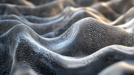 Poster - wavy field, lines with a digital code. digital structure, big data concept 3d illustration. coded da