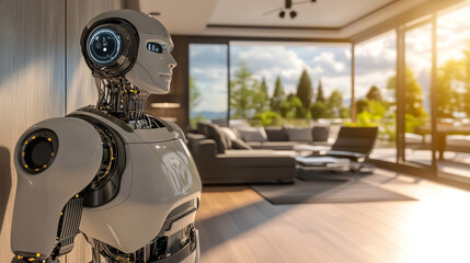 Poster - Robot, android, chat bot 3D illustration. Abstract cyber concept technology smart home