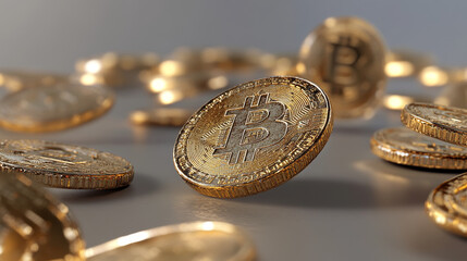 Poster - Bitcoin 3D illustration. Futuristic concept of mining cryptocurrency