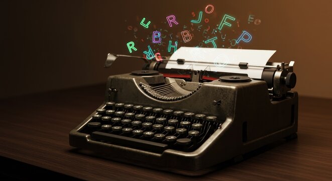 Vintage Typewriter with Flying Letters: A Retro Writing Concept