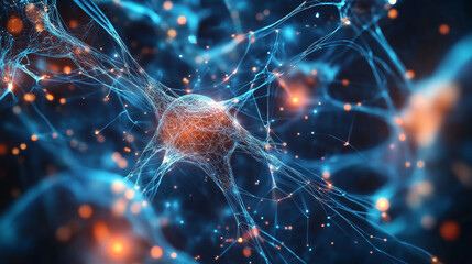 Poster - medical research, microbiology and high technology innovation. 3d illustration of a neural network i
