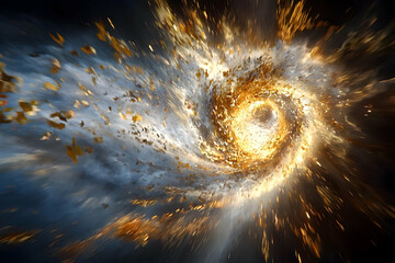Poster - Golden Explosion Swirl in Dark Space