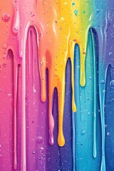Wall Mural - vibrant rainbow colors dripping texture with glossy liquid drops