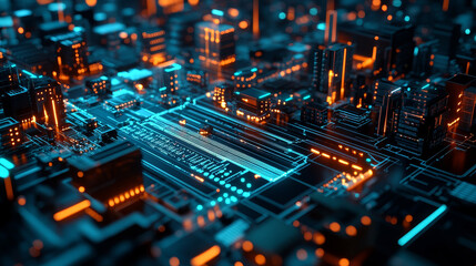 Poster - High technology, nanostructures and digital universe. 3D illustration of cyberspace and global database in computer systems of future