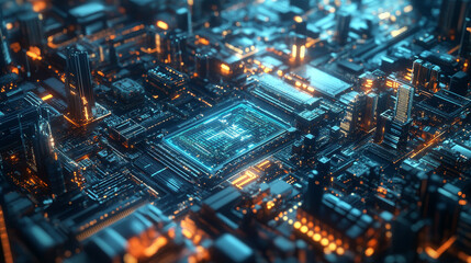 Poster - High technology, nanostructures and digital universe. 3D illustration of cyberspace and global database in computer systems of future
