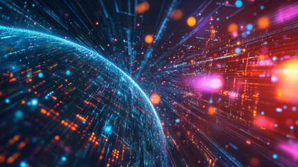 Poster - HUD. Big Data concept. Cyberspace planet. Global communication. 3d illustration on a colorful background