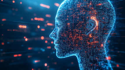 Poster - Science and innovation high-tech developments. 3D illustration of big data nanostructure. Synthetic mind neuron network