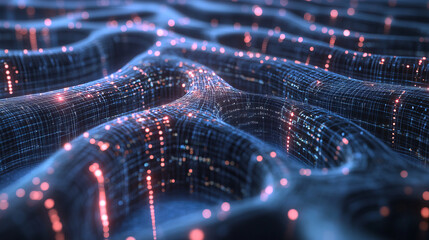 Poster - Science and innovation high-tech developments. 3D illustration of big data nanostructure. Synthetic mind neuron network