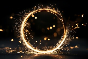 Aufkleber - Glowing golden circle sparkler on dark background.