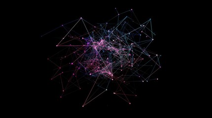 Poster - Dynamic abstract geometric design featuring a network of colorful nodes and connections. Perfect for technology, digital art, and modern backgrounds.