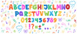 © PawLoveArt - Crayon kids font, doodle funny playful alphabet. Hand drawn scribble kid typescript numbers, blobs.  School wax abc, cute kindergarten handwriting playful letters. Color pencil children font