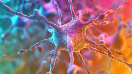 Poster - Neural network 3D illustration. Abstract Big data concept. Global database and artificial intelligence. Bright, colorful background with bokeh effect