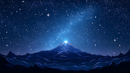 A glowing mountain peak under a vivid night sky filled with stars and a bright milky way stretching towards the horizon