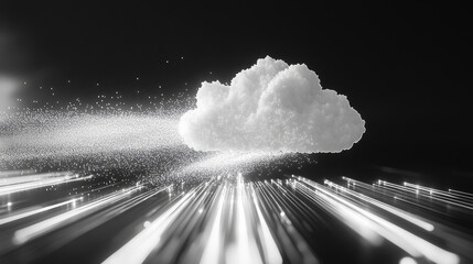 Poster - Big data, cryptography programming 3D illustration. Neural network, cloud technologies. Global database, artificial intelligence. Bright, black and white background with bokeh effect