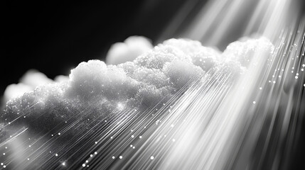 Poster - Big data, cryptography programming 3D illustration. Neural network, cloud technologies. Global database, artificial intelligence. Bright, black and white background with bokeh effect
