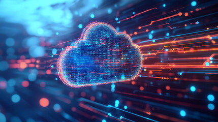 Poster - Big data, cryptography programming 3D illustration. Neural network, cloud technologies. Global database, artificial intelligence. Bright, black and white background with bokeh effect