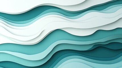 Poster - Abstract layered paper waves in varying shades of blue and white