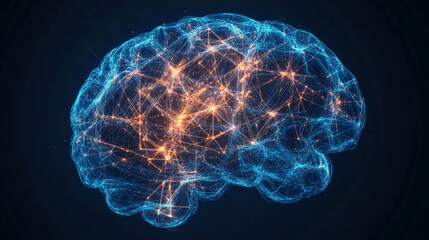 Poster - Abstract minimalism of neural connections. Cyber network of macro fibers. 3D illustration of a synthetic brain