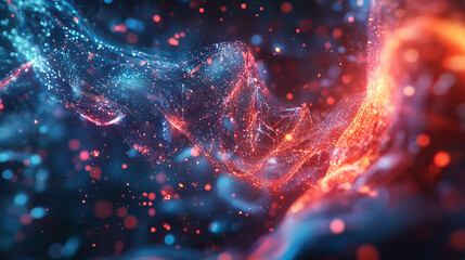 Poster - Big Data concept. Neural networks and artificial intelligence 3D illustration. Abstract technological background with Information funnel