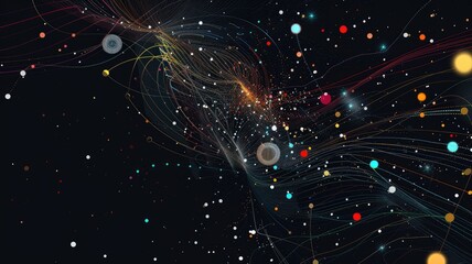 Poster - Abstract visualization of glowing dots and lines on a dark background. Digital artwork of glowing vibrant colorful dots and lines connecting together. Abstract image of Digital art for design. AIG53.