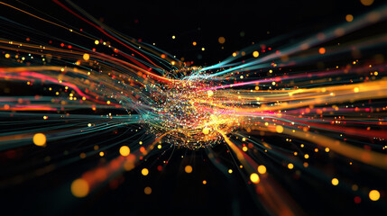 Poster - artificial intelligence. big data core. neon light pulsing mind. abstract concept of computer neural