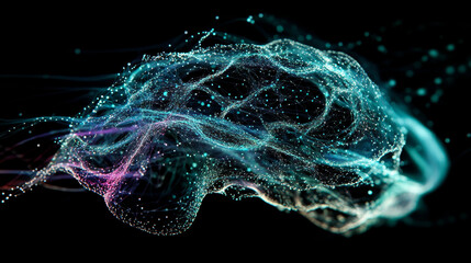 Poster - Digital mind, artificial intelligence, machine consciousness 3D illustration. Computer brain and neural networks. Electrical impulses brainstorming
