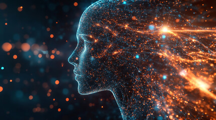 Poster - Data stream. Digital mind. Creation of artificial intelligence. Massive data, digital funnel, information whirlpool. Orbit, trajectory, flow, information 3D illustration