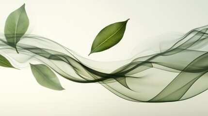 Poster - Green leaves flowing through stylized abstract wavy smoke