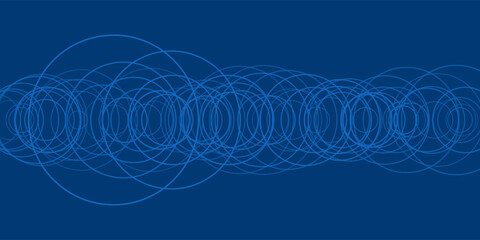 Poster - A deep blue background features overlapping white circles, forming a dynamic and modern abstract pattern. The bold contrast and simple geometric design create a visually engaging composition.