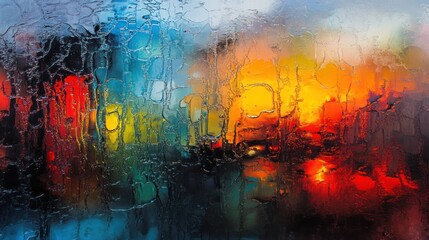 Poster - An abstract painting featuring a vibrant display of various warm colors
