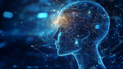 Poster - Artificial Intelligence. Digital age in the global world of the future. 3D illustration of computer mind in decentralized cyberspace