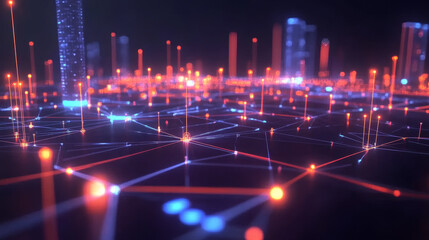 Poster - digital city. global cyberspace. 3d illustration of wireless internet technologies. database, blockc