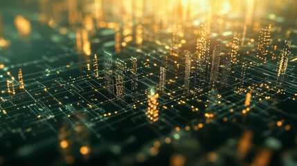 Poster - digital city. global cyberspace. 3d illustration of wireless internet technologies. database, blockc