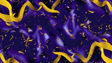 Fototapete - Abstract fluid shapes in blue and yellow with confetti. Digital 3D rendering art of yellow and blue swirling color mixing together Abstract shape concept. Contemporary decorative pattern. AIG51.
