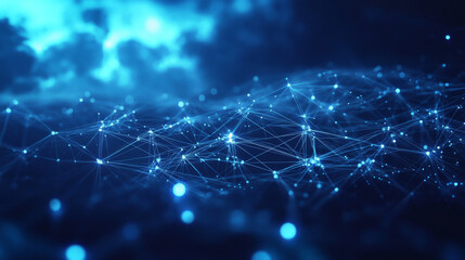 Poster - Neural network, abstract digital concept. Cyber Technologies and Data Security. Polygon network and cloud databases 3d illustration